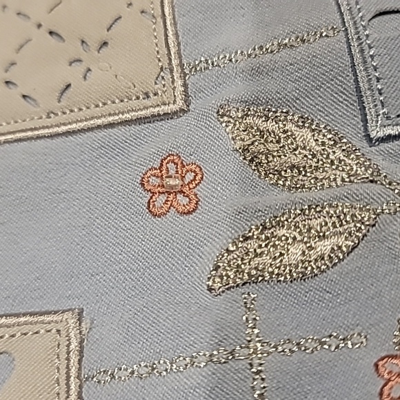 Alfred Dunner Ultra Suede Embroidered Patchwork Zippered Jacket Baby Blue 24W - Picture 10 of 15